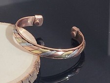 Pure Copper Magnetic Bracelet Arthritis Pain Energy Therapy Cuff Tri Tone Twist