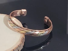 Pure Copper Magnetic Bracelet Arthritis Pain Energy Therapy Cuff Tri Tone Twist