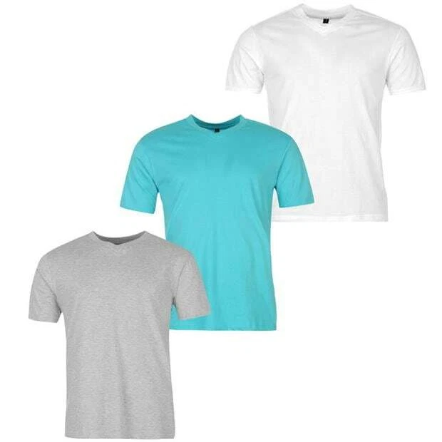 DONNAY MENS 3 PACK T SHIRT SIZE XS COTTON T-SHIRT V NECK WHITE AQUA GREY MARL