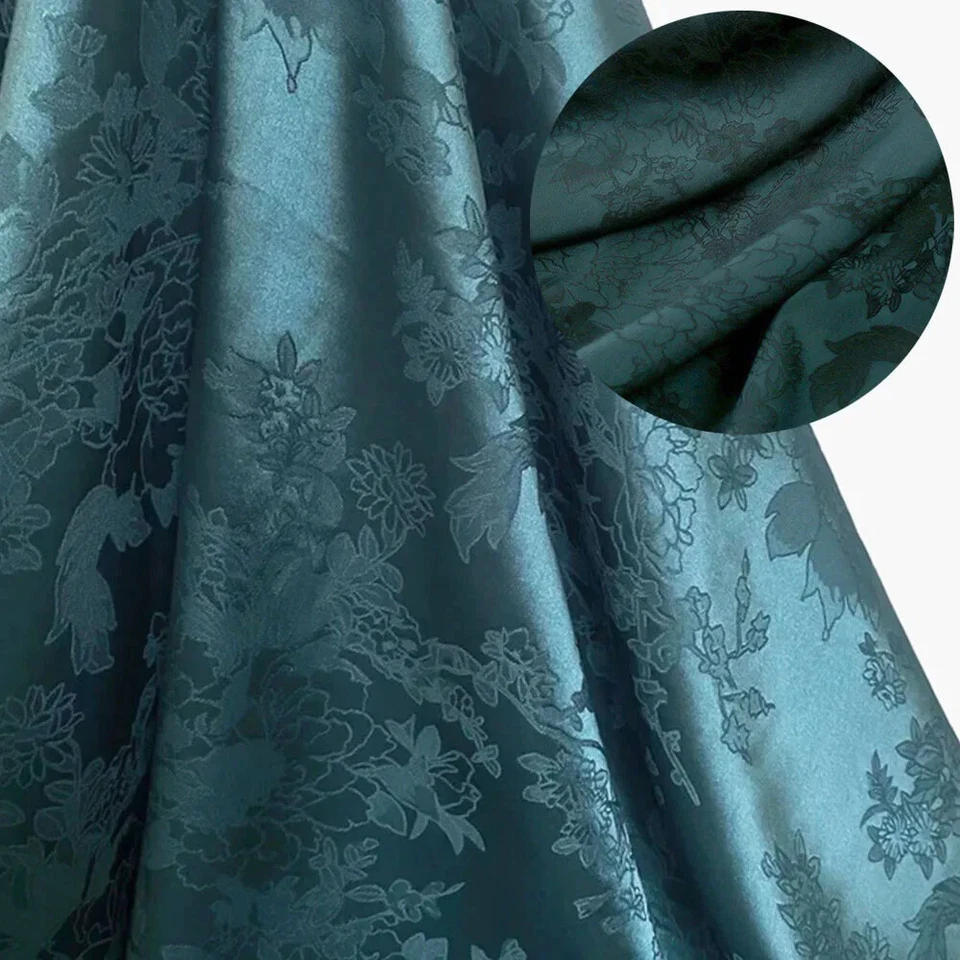 Polyester Faux Silk Damask Jacquard Brocade Fabrics Floral Design Handmade Dress - Image 2 of 4