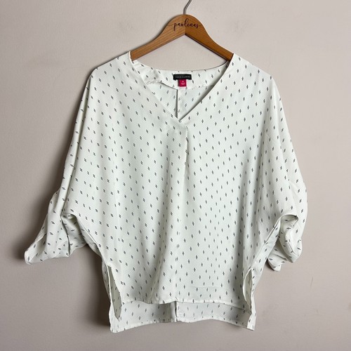 Camisa Vince Camuto Mujer Top XSmall Estampado Blanco Dolman Estampado Cuello en V XS