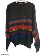 Vtg Generra Mens M Pullover Wool Blend Aztec Geometric Cosby Abstract Sweater
