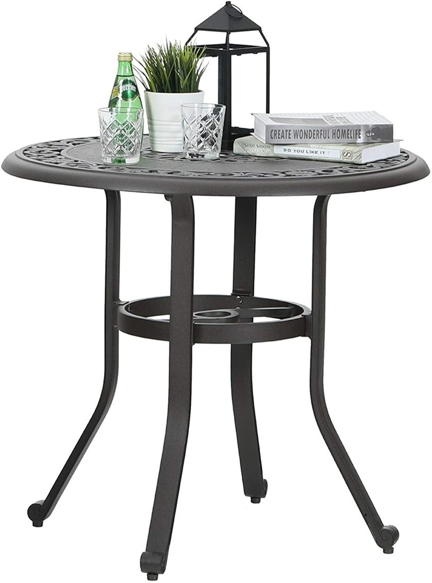 cast aluminum patio table with umbrella hole Nuu Garden 3Pcs Ding Set SCD002-04A | black, aluminum, fit an resistant and easy to clean 81.89 inch Black Oval Cast