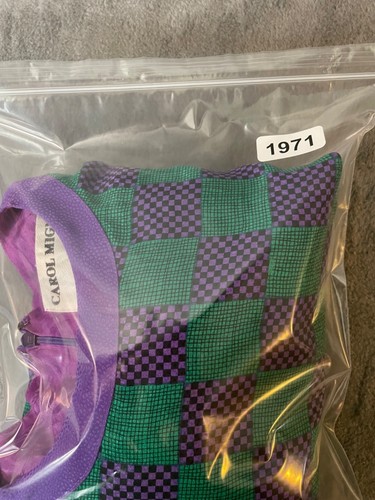 VTG Carol Mignon Silks Dress 10 Plaid Stripe Purple Green Drop Waist Cuffs - Picture 18 of 18