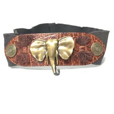 Women's Belt Brown XS VTG Cinch Brass Elephant Accents Animal Safari Classic 80