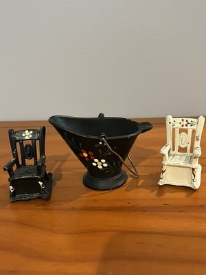 Vintage 1960s Rocking Chair Salt & Pepper Shaker pail Shakers Set Pair Cast Iron