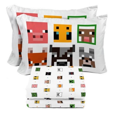 Minecraft Creeper & Animals Full Set - 4 Piece Bedding Set Includes Pillow Co...