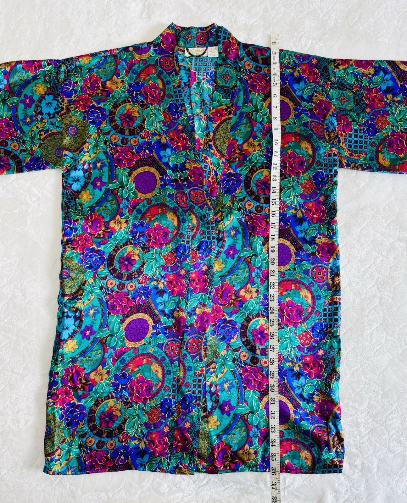 UNDERCOVER Camicia abito kimono vintage anni 90 Victoria’s Secret etichetta oro seta floreale OS