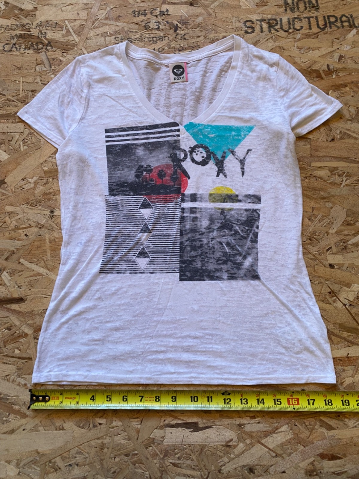 White Transparent Roxy V-Neck Multicolored Graphi… - image 5