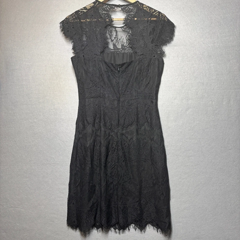 BB Dakota Black Lace Fitted Dress 6 Fringe Witchy Romantic Cocktail Formal - Image 2 of 4