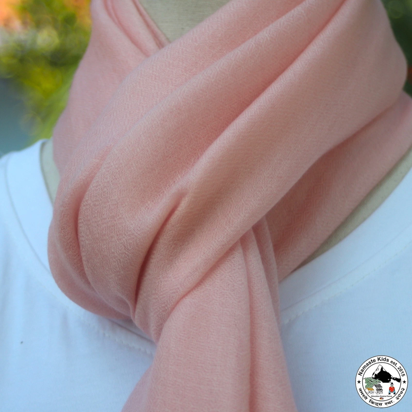 Cashmere Scarf "Chasak (चशक)" Handcrafted From Nepal, Neck Scarf, Pastel Pink