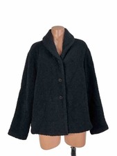 Eileen Fisher Wool Sherpa Coat Cardigan Teddy Jacket Blazer Peacoat L USA MADE