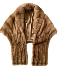 L.A. VENEZIANO Brown Mink Fur Wrap Cape Shawl Stole COLLARED LINED