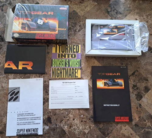 Top Gear Super Nintendo SNES 100% CIB First Print Color Manual All Inserts