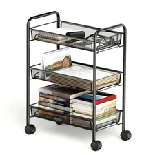 3 Tier Rolling Cart, Mesh Wire Utility Carts, Metal Storage Shelf with Wheels...