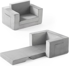 Kids Couch, 2-in-1 Toddler Chair Comfy 1-3 Years, Convertible Standard, Grey