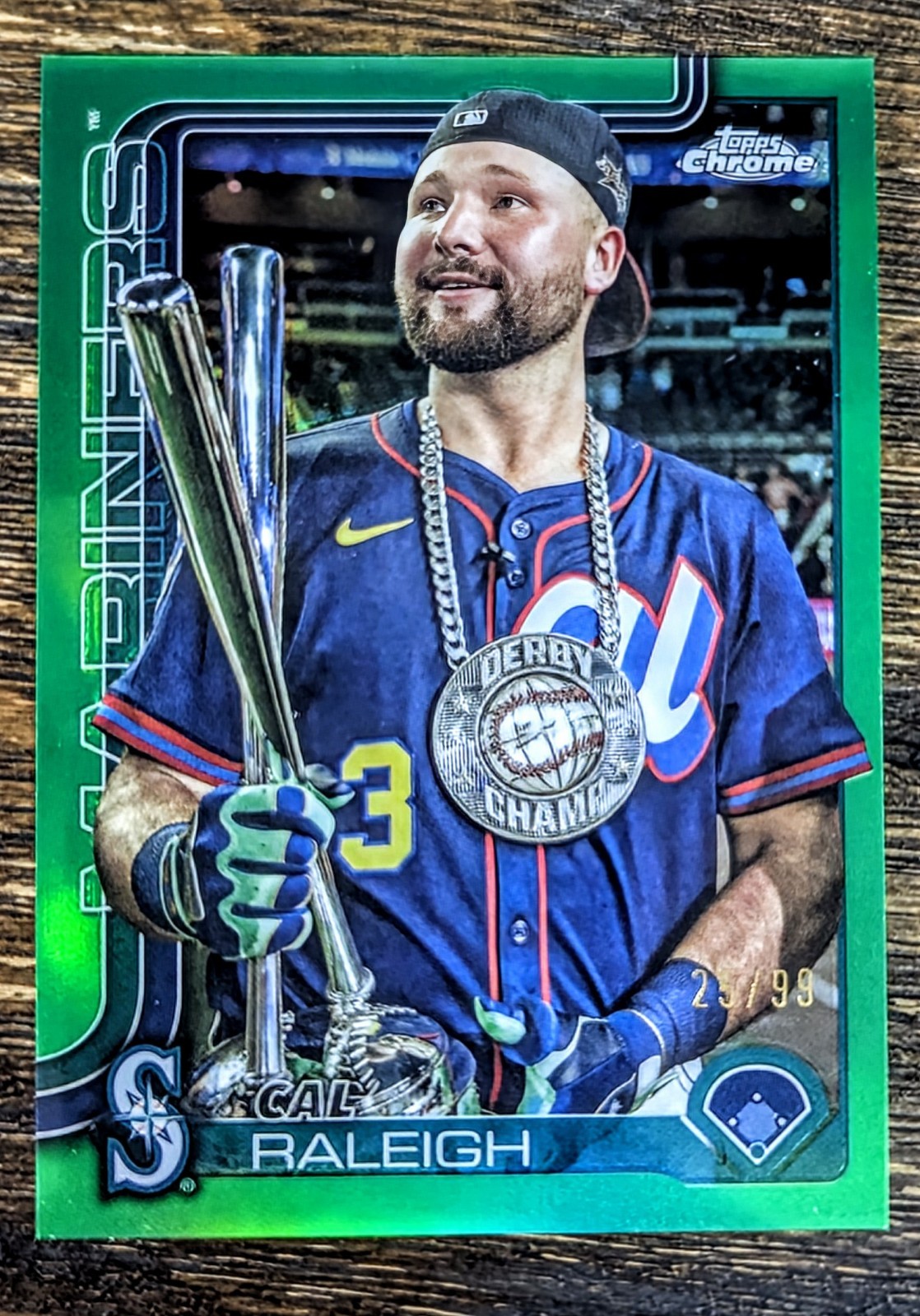 2025 Topps Chrome Update Cal Raleigh USC45 Green Image Variation /99 Mariners