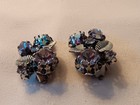 Vintage Gorgeous Signed Austria Aurora Borealis Smokey Grey 1940's Earrings — photo 4