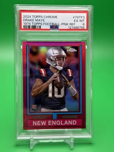 Drake Maye 2024 TOPPS CHROME 1974 TOPPS FOOTBALL PINK REFRACTOR PSA 6 FREE SHIP