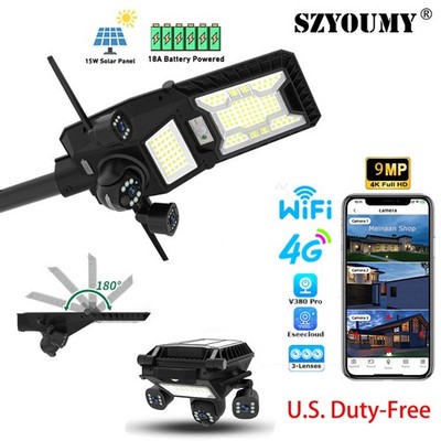 Eseecloud Foldable 3Lens Solar Street Light With Camera Outdoor PTZ CCTV 4G WIFI