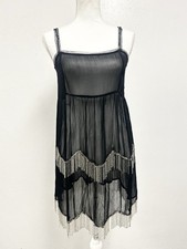 Free People Black Sheer Beaded Fringe Boho Festival Dress Size Small