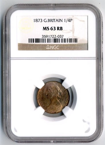 Great Britain. Farthing. 1873 NGC MS 63 RB 