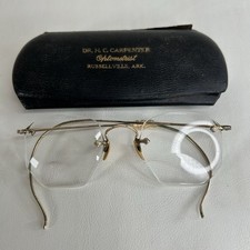 Vintage Rimless Eyeglasses Antique 1/10 12K GF Fulvue Glasses BROKEN Temple/Arm