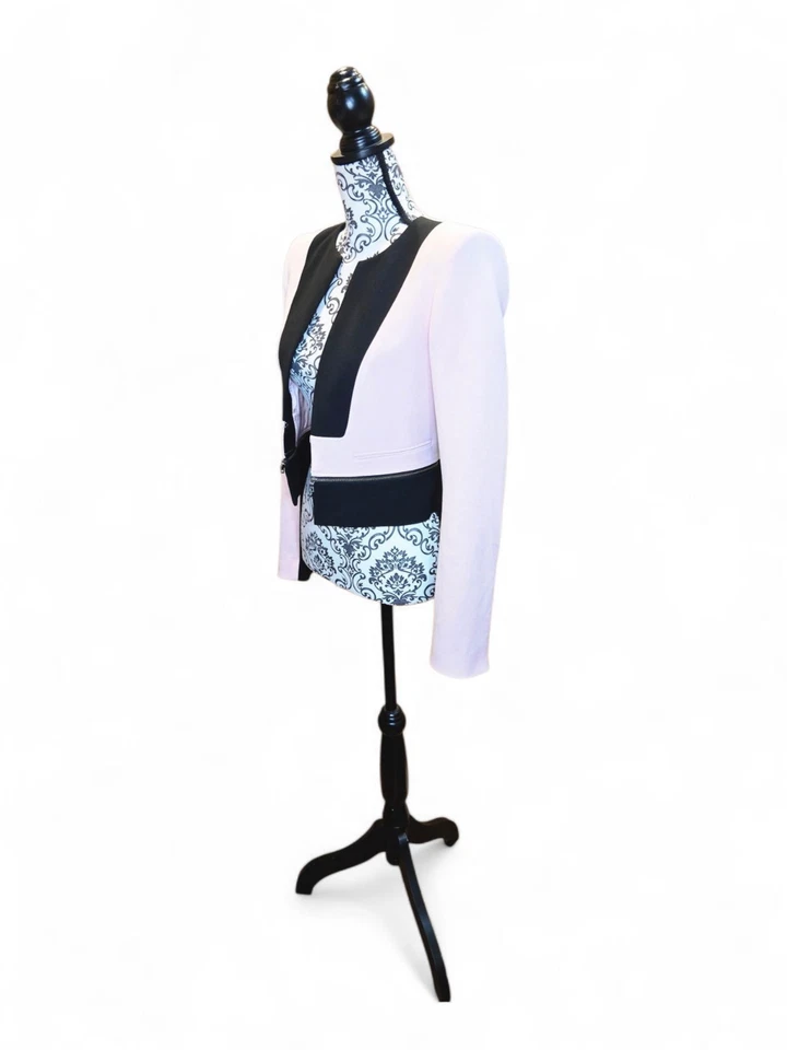 NUEVO CON ETIQUETAS BCBGMAXAZARIA Marcus Rosa y Negro Imitación Cremallera Cintura Chaqueta Recortada TALLA XS Foto 4 de 4