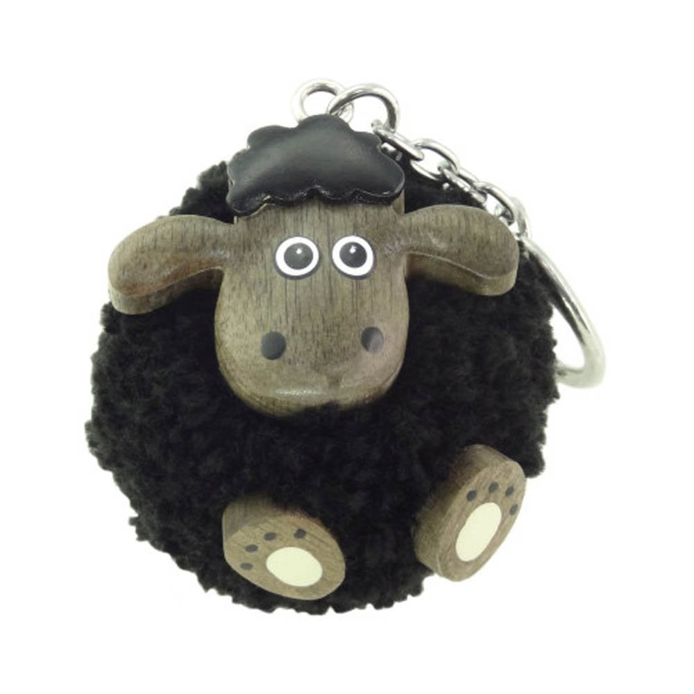 Glen Appin of Scotland Wooden Black Sheep Pom Pom Keyring l KP1886