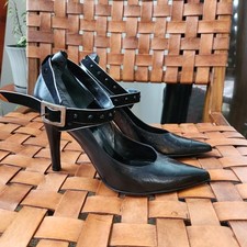 Sonia Rykiel Leather Black Pumps Heels Ankle Strap Studded Mob Wife Size 8