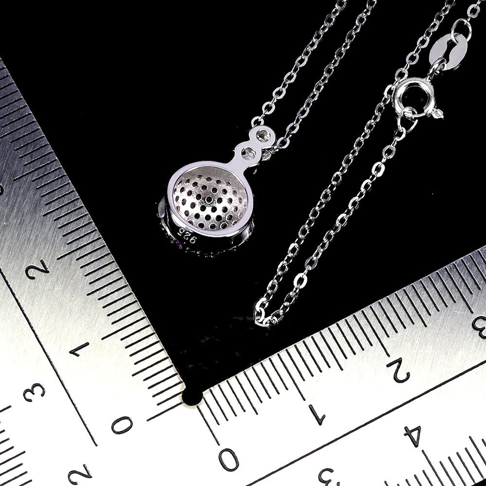 925 Sterling Silver Necklace Ruby Myanmar Round Diamond Cut Topaz Gemstone 18in - Image 3 of 4