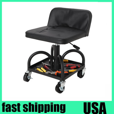 Adjustable Rolling Mechanic Garage Shop Stool w/Soft Cushion & Tool Tray &Wheels