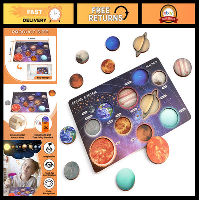 Solar System Wooden Puzzle Toy for Kids 3-5, Montessori Planet Game, STEM Learni