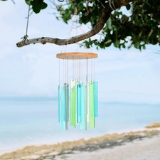 17" Sea Glass Shell Wind Chimes for outside Handcrafted Gradient Shells Coastal
