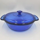 VTG Anchor Hocking Cobalt Blue 9" Round 2 qt Covered Casserole Dish w/ Lid