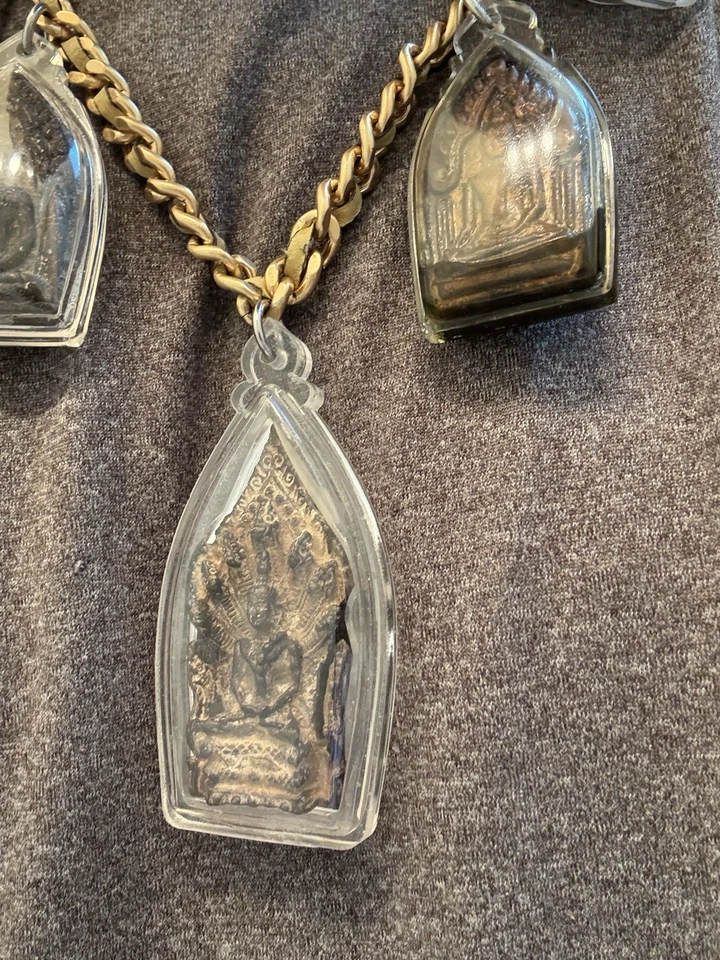 Amuleto tailandés Buda Hanuman colección antigua en una cadena de collar raro con tarjeta Foto 2 de 4