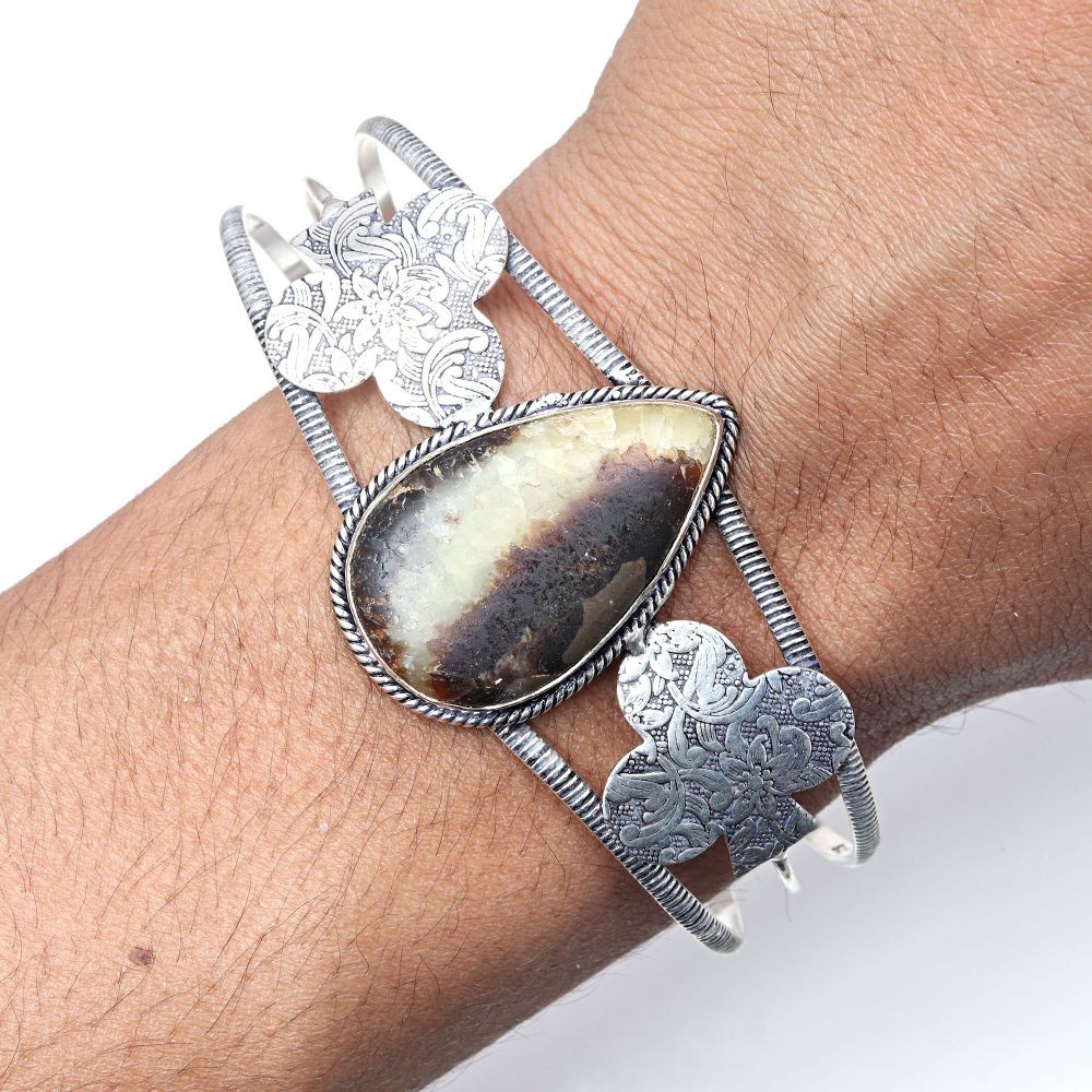 Handmade Septerian Jasper Adjustable Cuff Bracelet Gemstone Jewelry 7 Inch