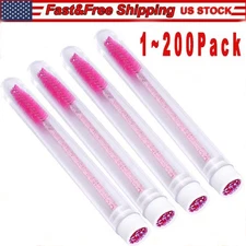 1~200x Count Pink Disposable Mascara Wands - Eyelash Brushes with Tube Spoolies