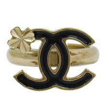 CHANEL CC Clover Gold Plated Ring Black US 5.5