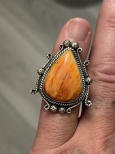 STERLING SILVER NATIVE AMERICAN SW BIG NATURAL SPINY OYSTER RING SZ 6.5 .925