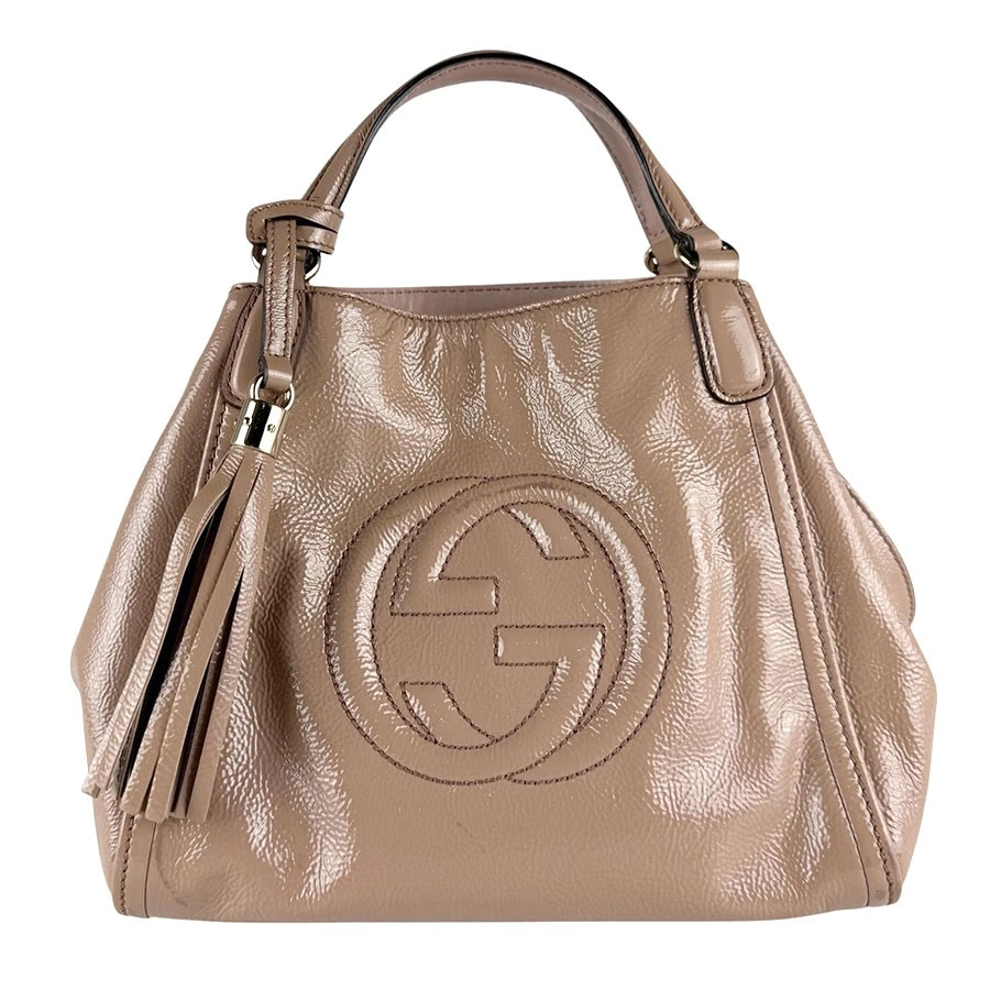 Gucci — Auth GUCCI SOHO Handbag Shoulder Bag Pink Beige Patent Leather - z9936