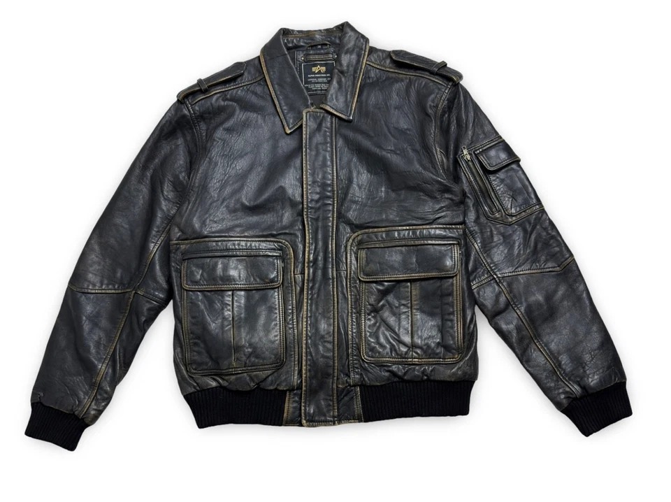 Chaqueta de bombardero vintage de cuero napa Alpha Industries talla 56 Foto 4 de 4