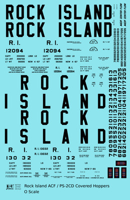 K4 O Scale Decals Rock Island ACF & PS-2 Covered Hopper Black Tall Block Letters