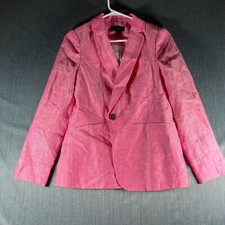 Talbots Women s Blazer Jacket Size 2 Pink Woven Textured Single Button Linen MB