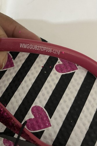 Pink Hearts & Glitter Strap with BL/WH Stripes FLIP FLOPS for Women Size XL 4-5 - Picture 9 of 9