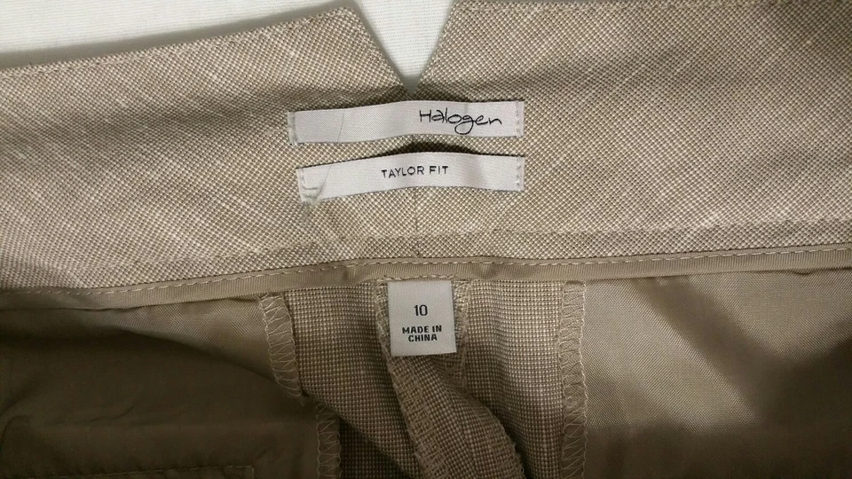 Pantalones de vestir halógenos para mujer talla 10 Taylor Fit pantalones tostados lisos/beige carrera  Foto 2 de 4