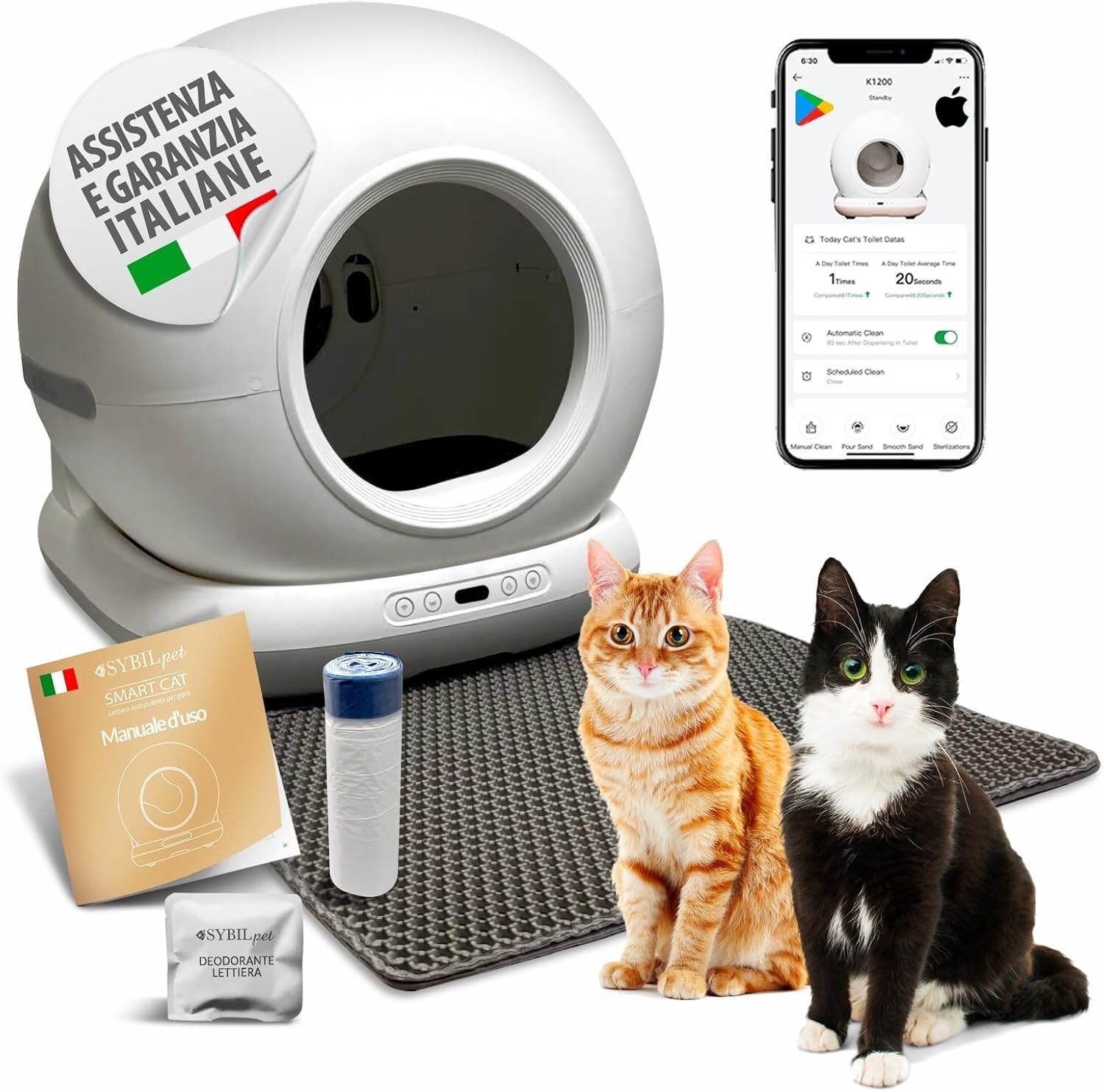 SYBILPET Lettiera Gatto Autopulente Automatica, Antiodore, Capacità Massima 72L