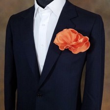 NEW - Men's 2-in-1 Pouf Round Pocket Square - Melon Orange Satin