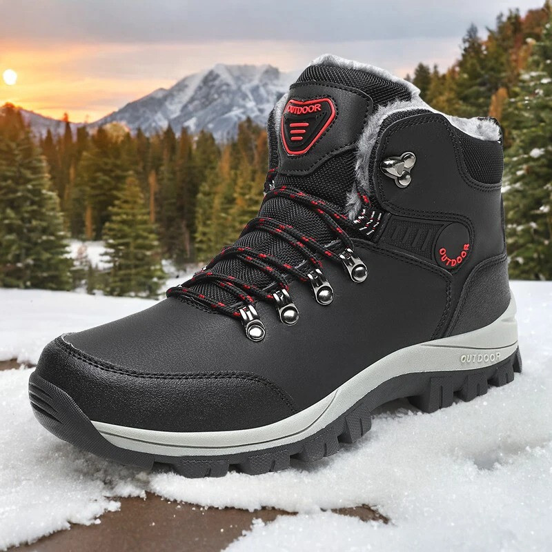 Baskets de neige en cuir PU noir au design soigné pour hommes