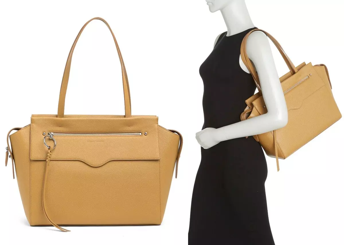 Rebecca Minkoff Gabby Womens Leather Tote Satchel Shoulder Bag Purse in Cool Tan